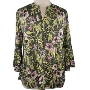 Cato Green &‎ Pink Floral Bell SleeveBlouse